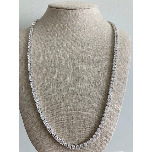 SYSL 925 sterling silver rhodium 4mm Cubic zirconia tennis Necklace 24”